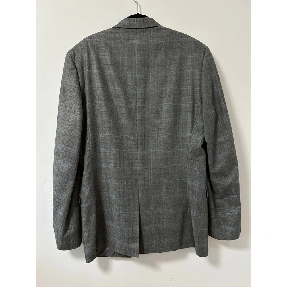 LAUREN Ralph Lauren Mens 42L Gray Blue Plaid Windowpane Wool Silk Blazer‎ Jacket
